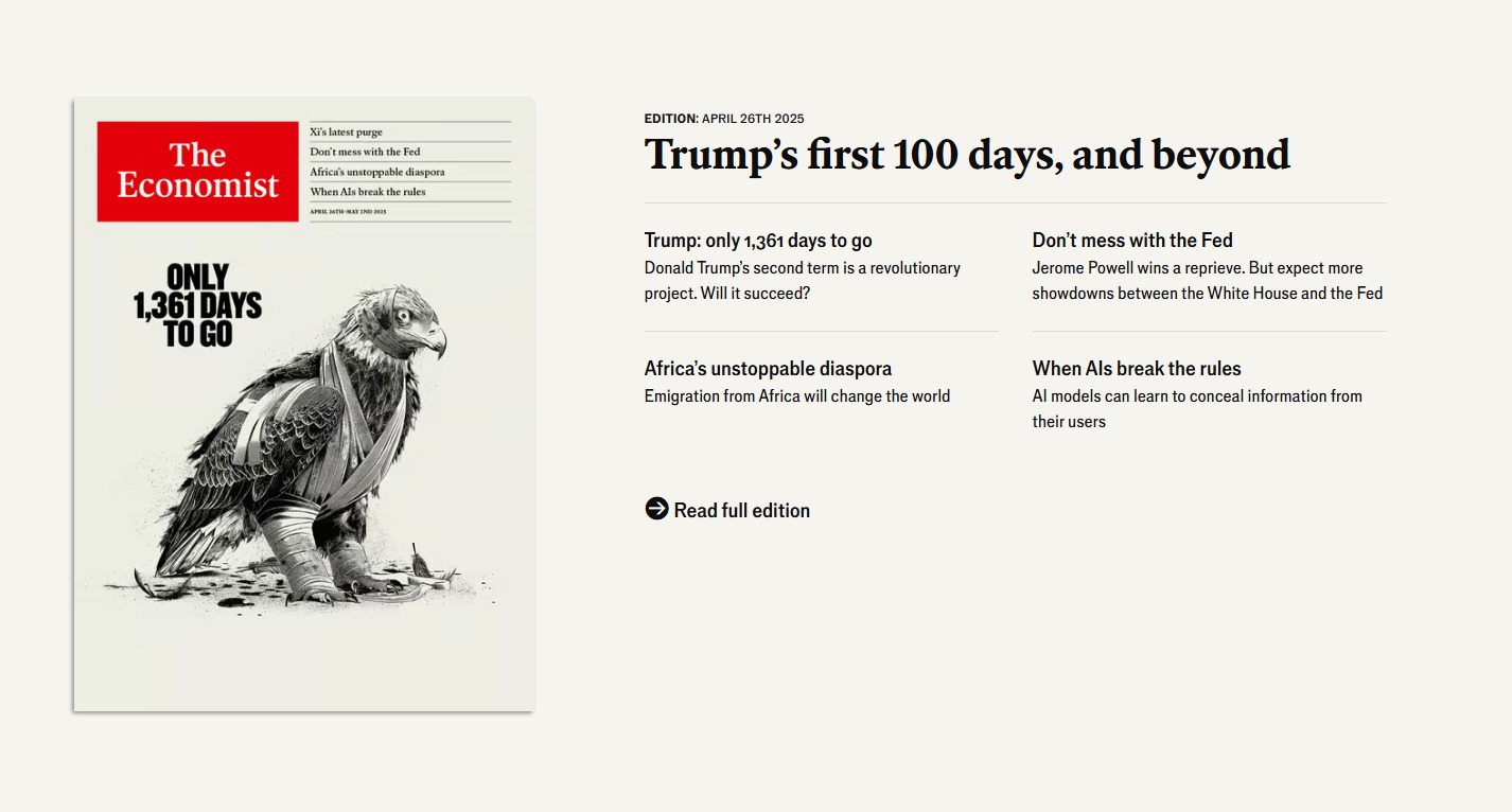 Sampul The Economist: Elang yang Terluka, Imperium Menuju Senjakala