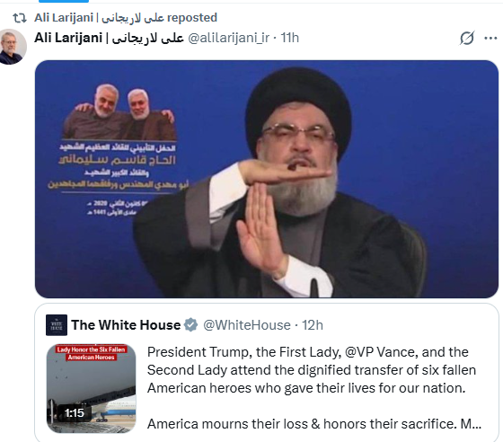 Ali Larijani dan Pesan di Balik Gestur Ikonik Syahid Hassan Nasrallah kepada Donald Trump