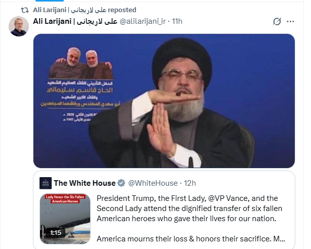 Ali Larijani dan Pesan di Balik Gestur Ikonik Syahid Hassan Nasrallah kepada Donald Trump