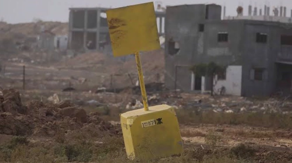 Sebuah blok kuning yang menandai garis kuning di Khan Younis, Gaza, Palestina, Januari 2026. (Foto via media sosial)