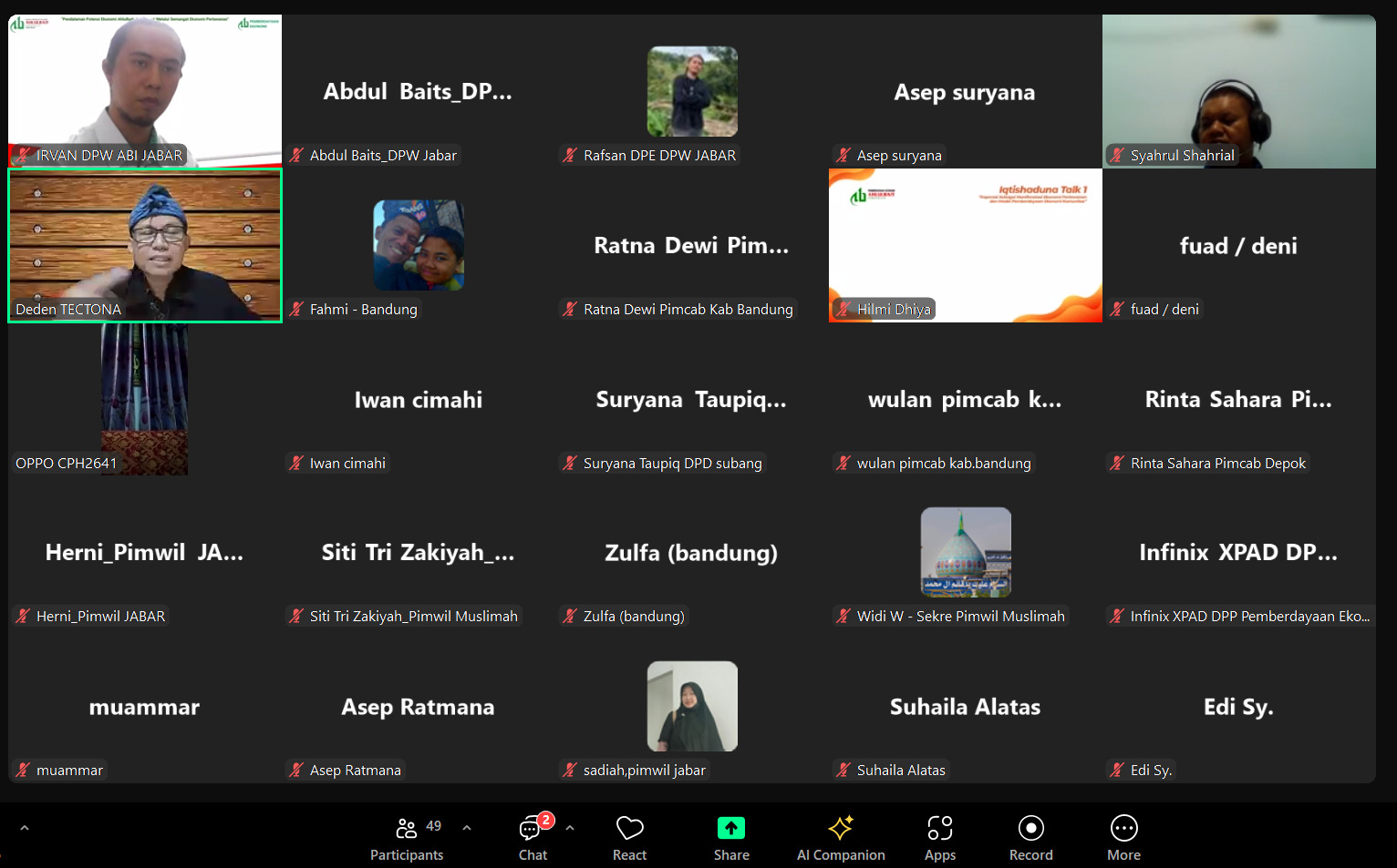 FGD DPW ABI Jawa Barat membahas penguatan ekonomi komunitas melalui koperasi, ekonomi kreatif, dan program inkubator usaha berbasis kolaborasi daring
