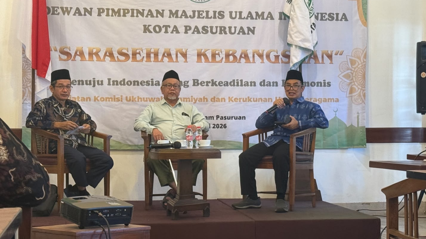 Sarasehan Kebangsaan MUI Kota Pasuruan mempertemukan FKUB, Kemenag, ABI, dan berbagai elemen masyarakat guna memperkokoh persatuan dalam keberagaman.
