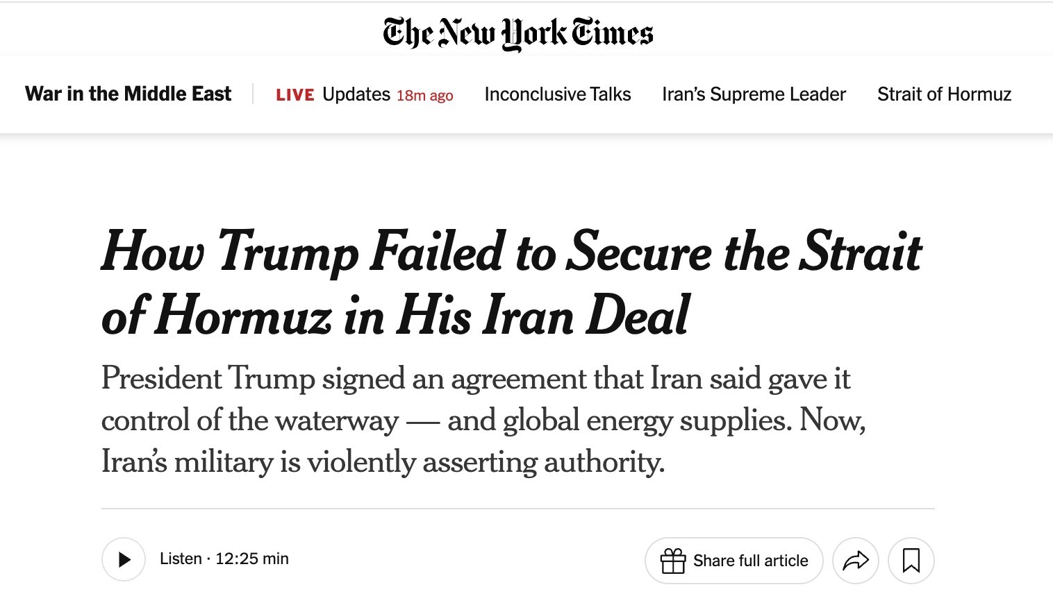 Michael Ratney dan Dennis Ross menilai kesepakatan Iran-AS memberikan posisi strategis bagi Teheran di Selat Hormuz.