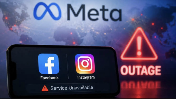 Ilustrasi logo Facebook, Instagram, dan Meta. Ketiga layanan menjadi sorotan setelah gangguan global menghambat akses ribuan pengguna di berbagai negara.