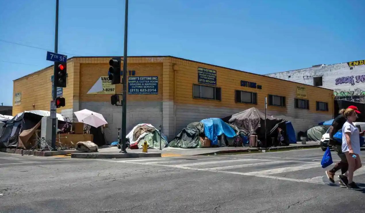 Skid Row, Los Angeles, Rabu, 22 Juli 2026. Kawasan tersebut membentang sekitar 50 blok dan memiliki kepadatan tunawisma tertinggi di Amerika Serikat. Foto Hans Gutknecht, Los Angeles Daily News/SCNG.