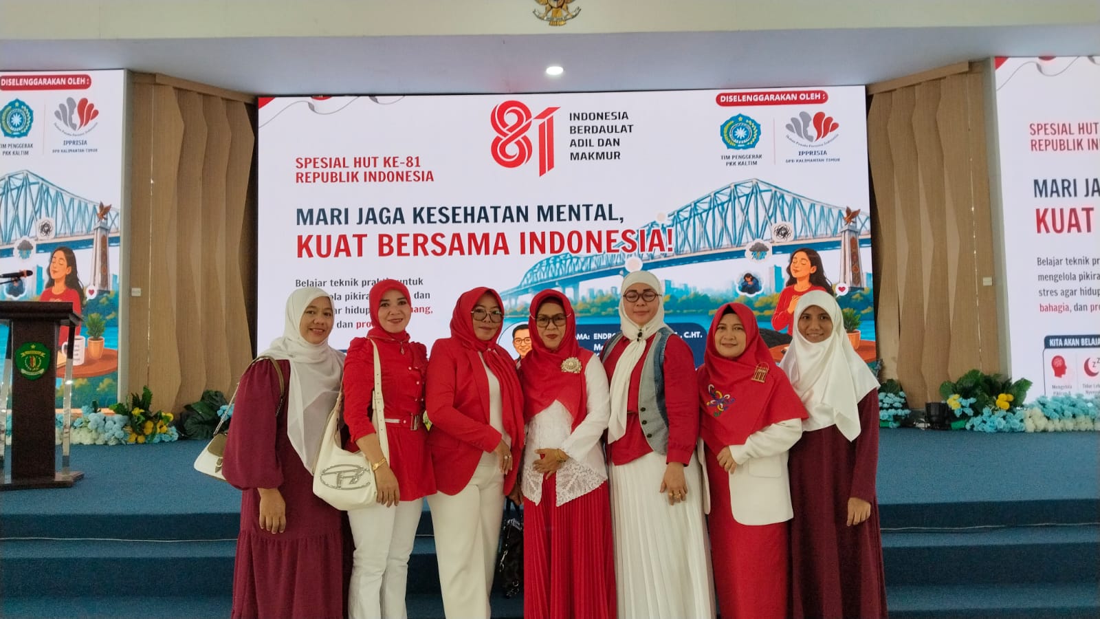 Perwakilan Muslimah ABI Kaltim, Rita N. Obos dan Husniah, menghadiri Pelatihan Pengelolaan Diri IPPRESIA Kaltim di Gedung Olah Bebaya, Samarinda, 18 Agustus 2026.