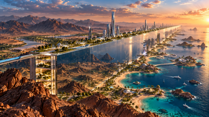 Visualisasi The Line, proyek utama NEOM yang digagas Mohammed bin Salman sebagai bagian dari Vision 2030 Arab Saudi. Di balik ambisi membangun kota futuristik, muncul pertanyaan tentang kelayakan proyek dan harga kemanusiaan yang menyertainya.